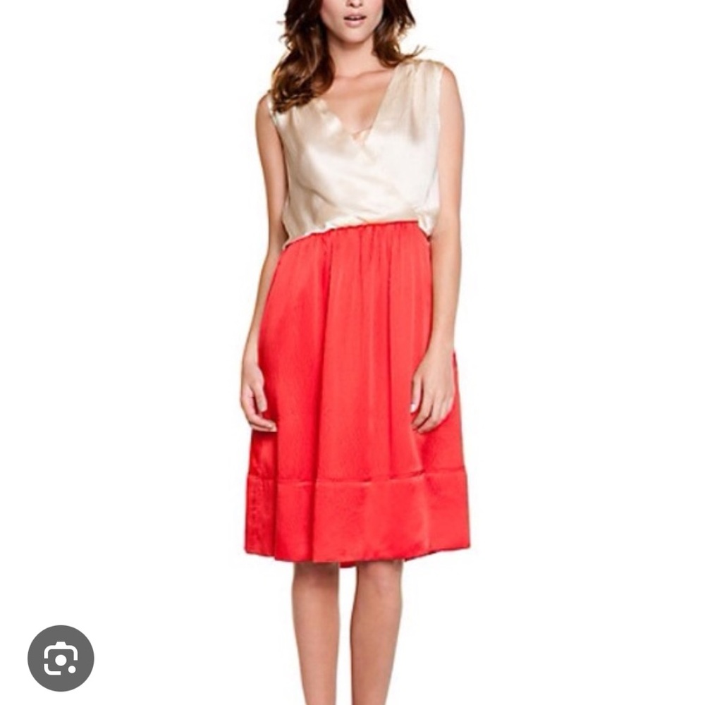 Tory Burch Darya Colorblock Dress Silk Champagne & Red Size 4 - Picture 1 of 15
